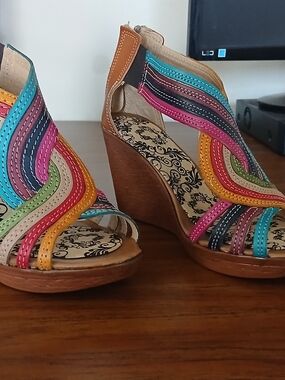 Multicolor Strappy Wedge Sandals - Women's Fashion Heels